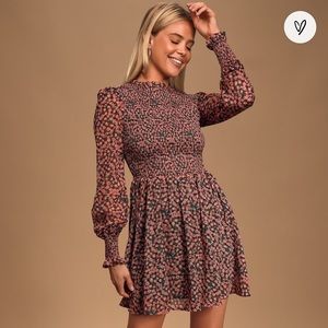 Lulu’s Floral Forever Green and Pink Floral Print
Smocked Skater Dress